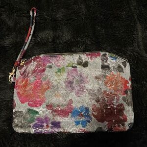 LODIS Floral Metallic Wristlet Pouch New without Tags